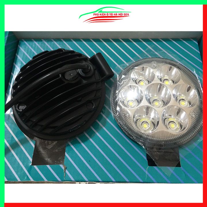 Bộ 2 đèn trợ sáng runlai 7 mắt tròn 11cm cho xe máy ô tô máy xúc máy công trình dùng điện 12/24V