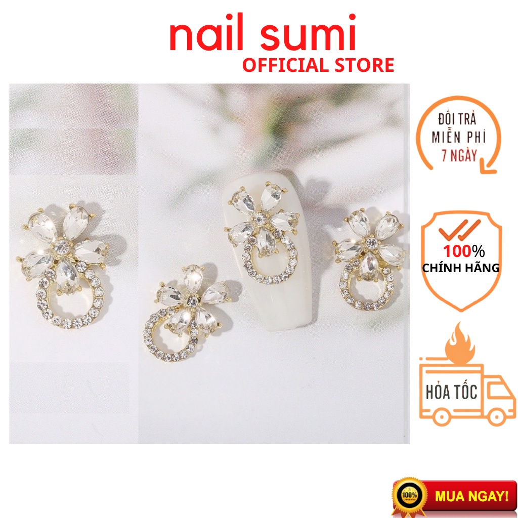 Charm tròn bông hoa đá cao cấp, charm nail gắn móng.