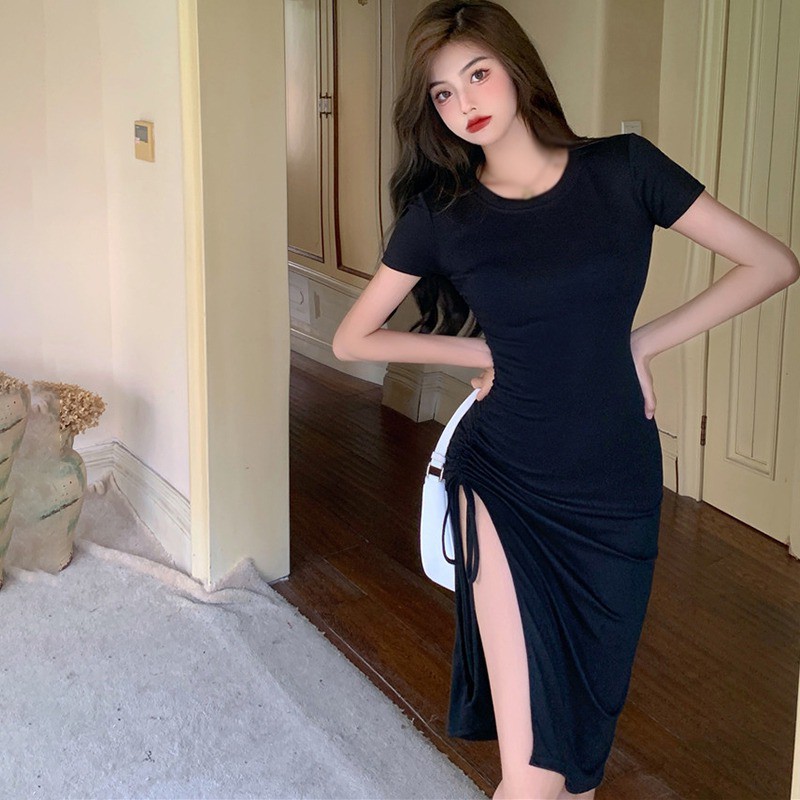 Đầm Ôm Eo Xẻ Tà Phối Dây Rút Thời Trang Mùa Hè Cho Nữ