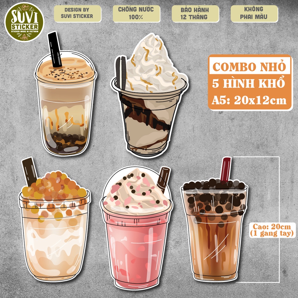 Combo Decal Trà Sữa khổ lớn trang trí tường, dán kính, trang trí quán cà phê khổ A4 chống nước. KL19-03