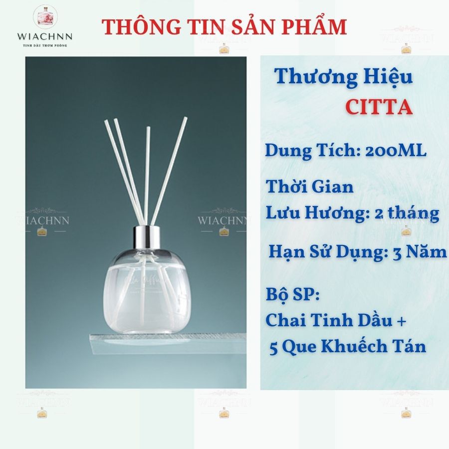 ( Chai Lớn 200ML) Tinh Dầu Nước Hoa Thơm Phòng CITTA 200ml Que Gỗ Tự Khuếch Tán Hương Khử Mùi Không Khí CTMM200