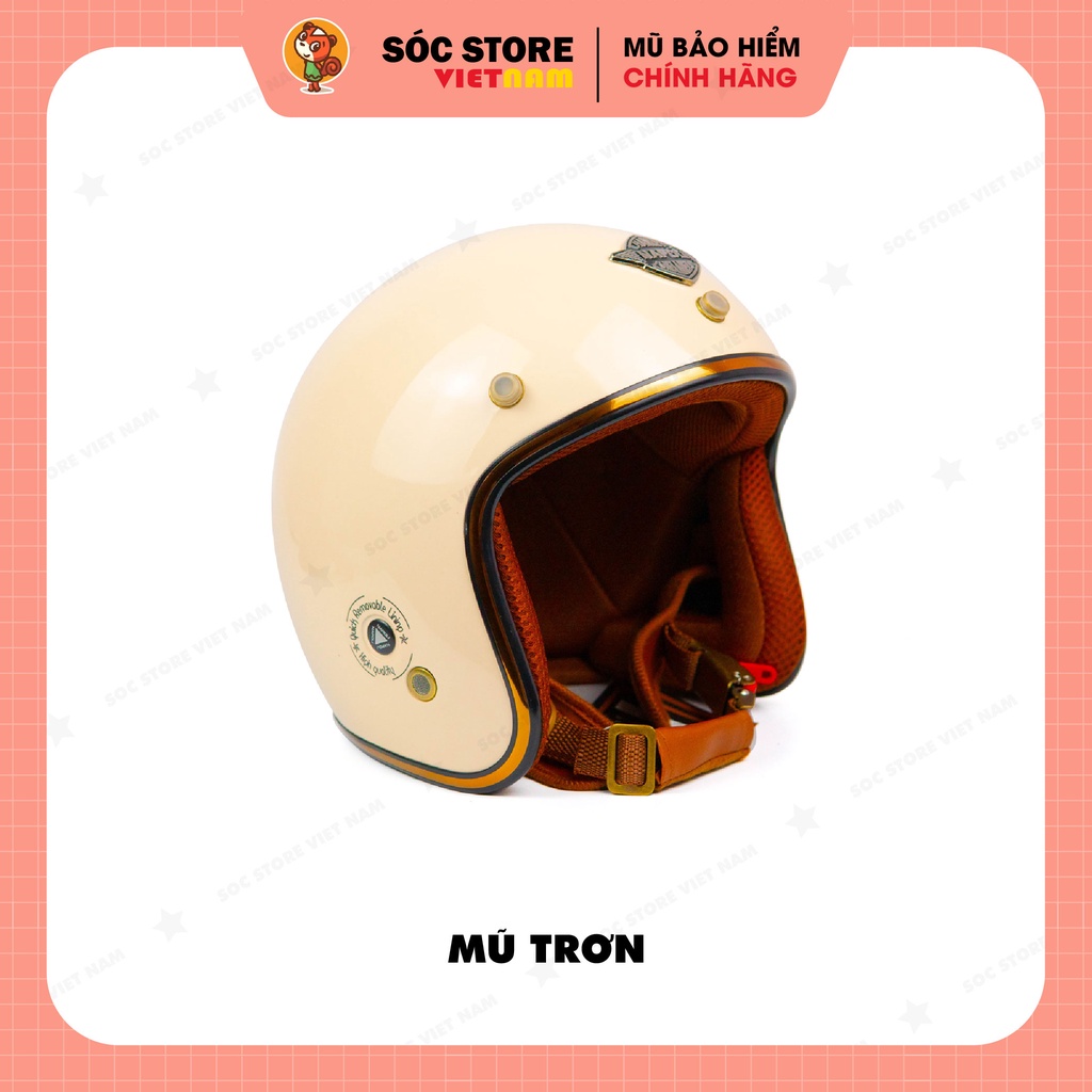 Mũ bảo hiểm 3 phần 4 NAPOLI màu kem, nón bảo hiểm 3 phần 4 nam nữ Sóc Store freesize