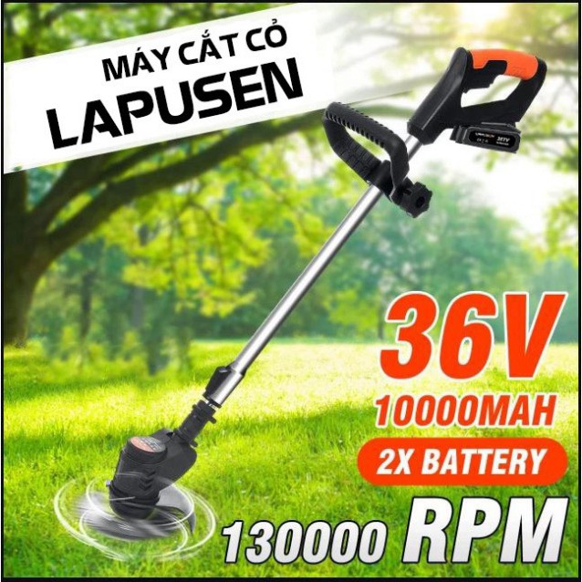 Máy cắt cỏ cầm tay dùng pin lapusen, Tặng kèm 8 lưỡi cắt, 2pin 15000mah