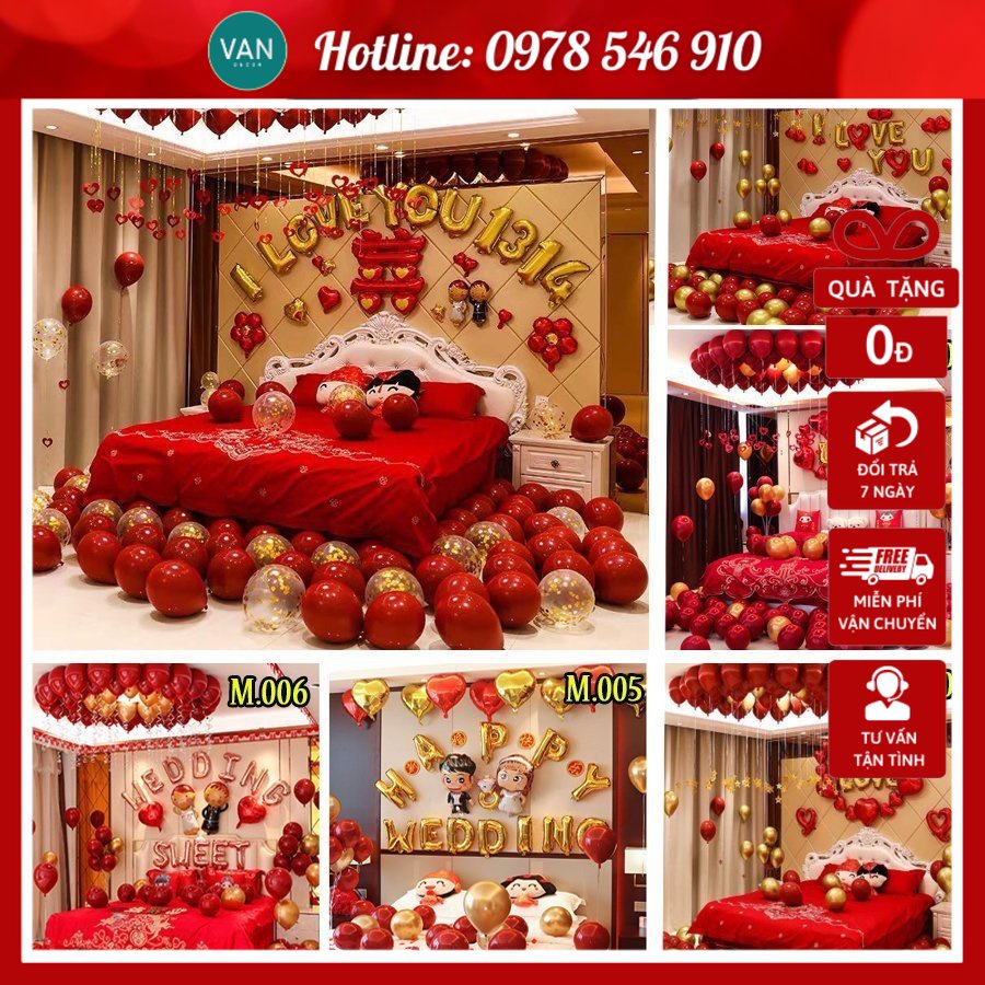 Set trang trí phòng cưới❤️FREESHIP❤️ Set bóng trang trí phòng tân hôn, đám cưới tong màu đỏ HOT TREND 2021