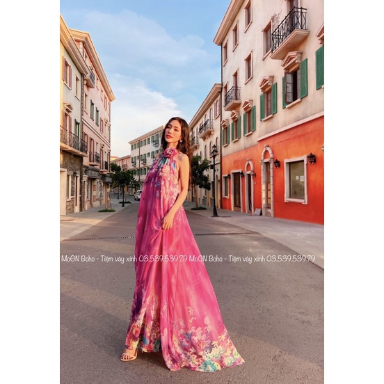 MOON BOHO - MAXI HOA CỔ YẾM HỒNG TÍM