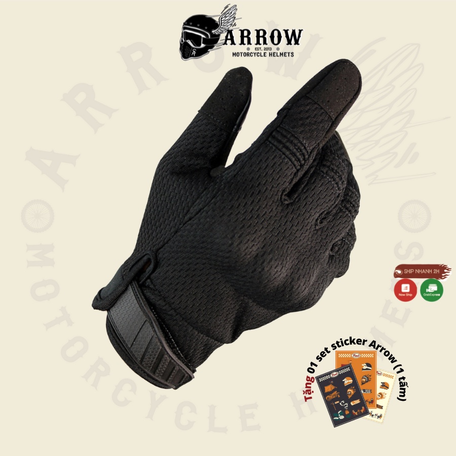 Găng tay đi xe máy dài ngón Raw arrow shop vải lưới cao cấp thoáng mát bảo hộ đi phượt giá rẻ