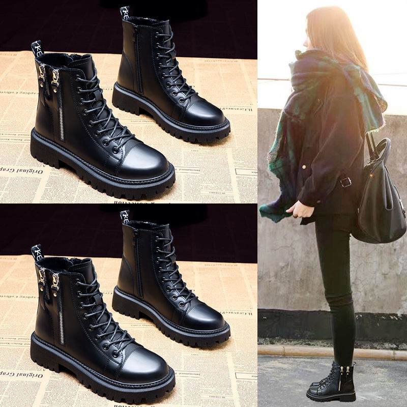 Giày nữ Martin boots mùa xuân năm 2021 mới màu đỏ lưới kiểu Anh tất cả phù hợp với bốt ngắn đế dày mỏng trong xu h