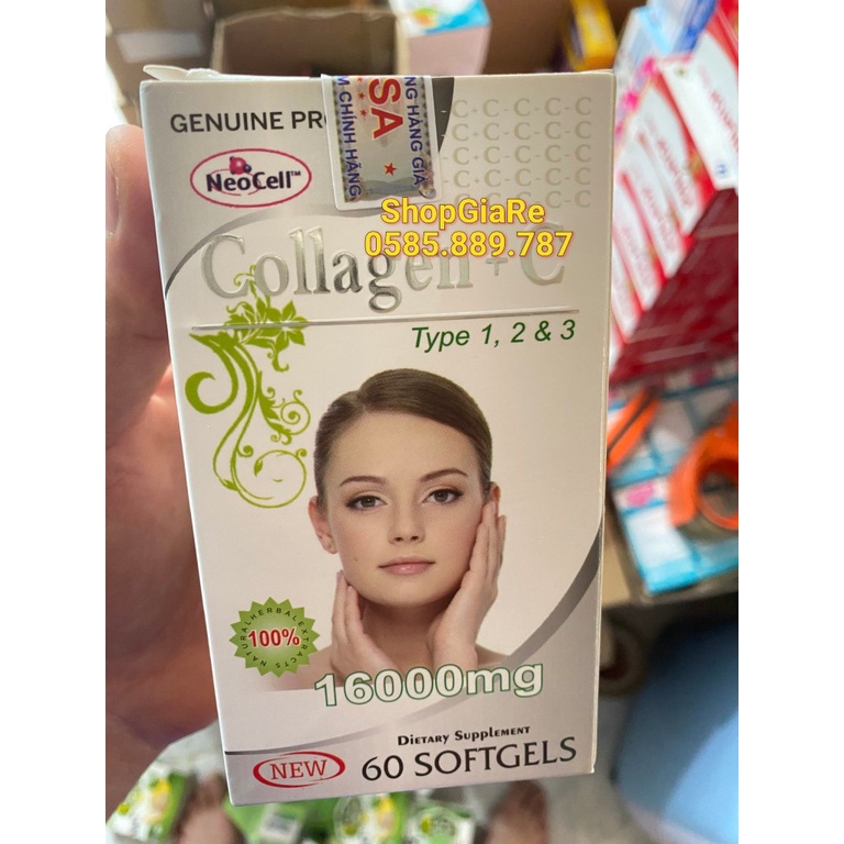 Collagen + C 16000mg Tybe,1 2 & 3 Hàng Mỹ đẹp da, chống lão hóa, mờ thâm, trắng da Hộp 60 viên