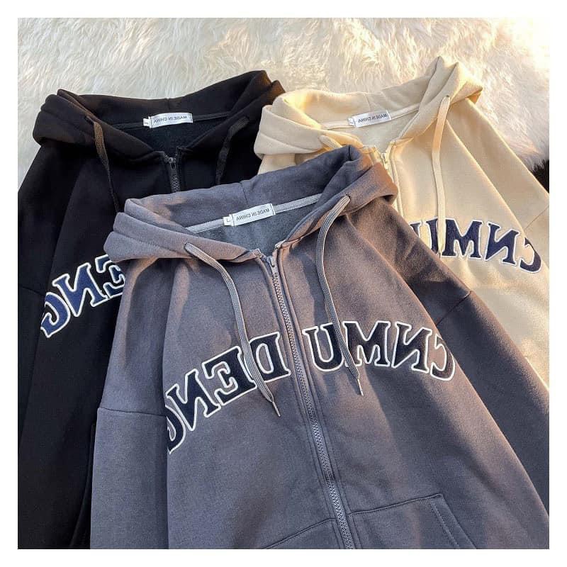 Áo Khoác Nỉ Ngoại Cnmu PEONYB Unisex [FREESHIP] Hoodie zip kiểu form rộng tay bồng in chữ vintage 3158 hàn quốc đẹp