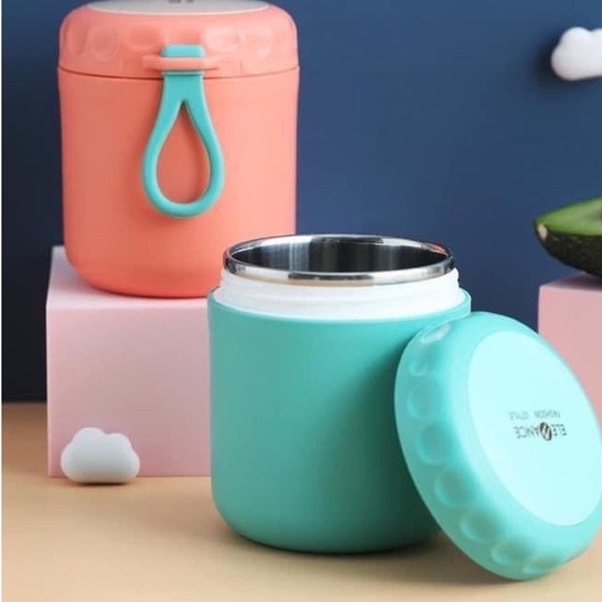 Bình Ủ Cháo ELEGANCE Giữ Nhiệt dung tích 430ml Tặng Kèm Thìa Màu Hồng Pastel Cao Cấp Lõi Inox 304 Không Gỉ