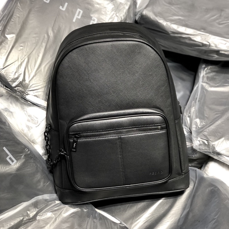 TNS - Balo form vuông  laptop chống shock Pedrio backpack - chất da cao cấp-màu đen classic