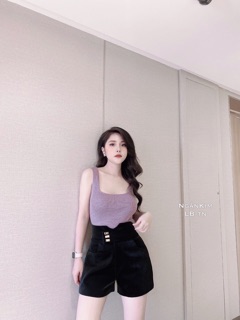 Quần sóc da cạp cao