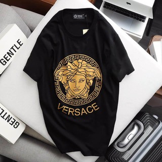 Áo thun in hình nhũ vàng VERSACE [FREESHIP] Áo unisex, áo thun đôi nam nữ đen trắng from rộng, vải cotton xịn