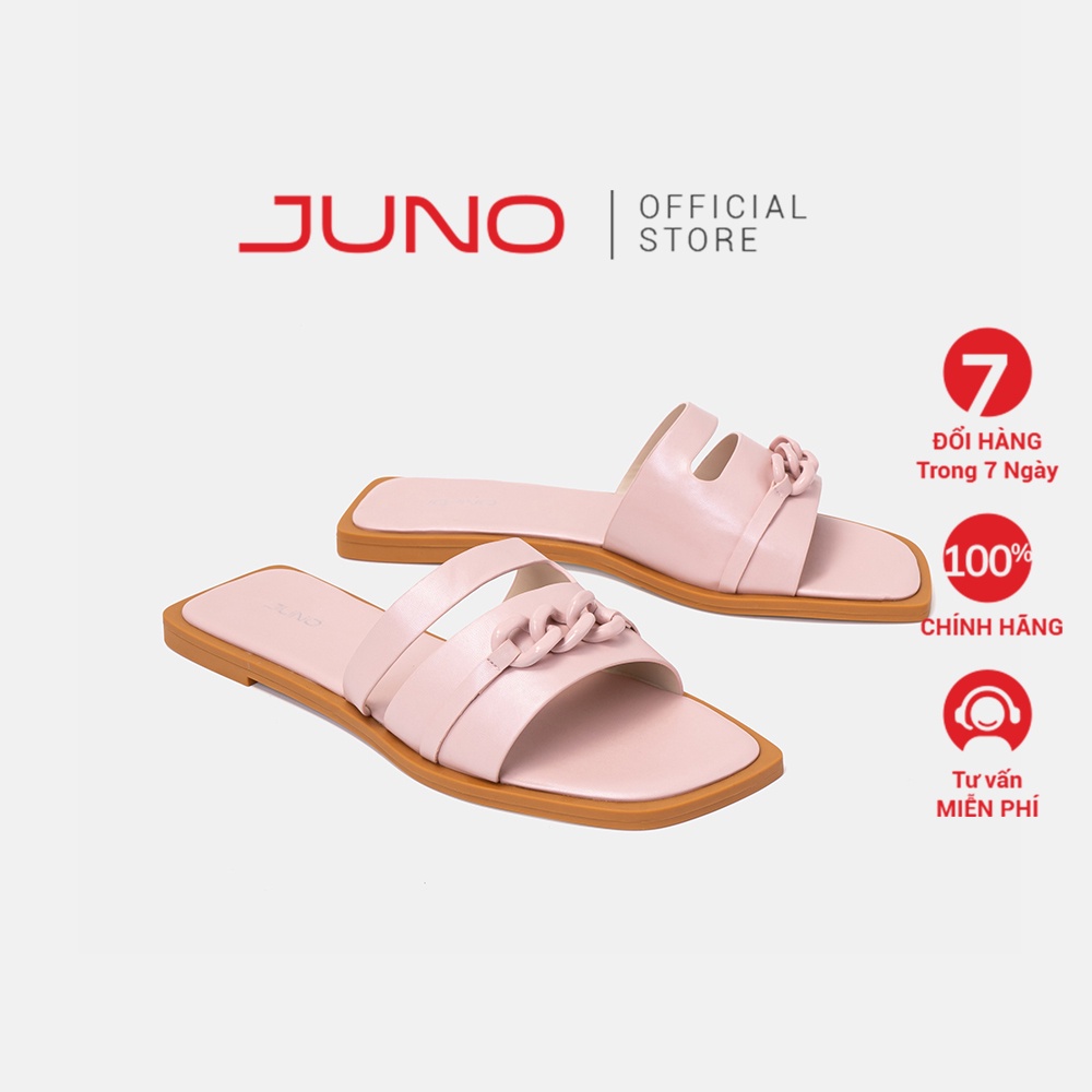 Dép Bệt 1cm Thời Trang JUNO Cut Out Trang Trí Xích Cùng Màu SD01116