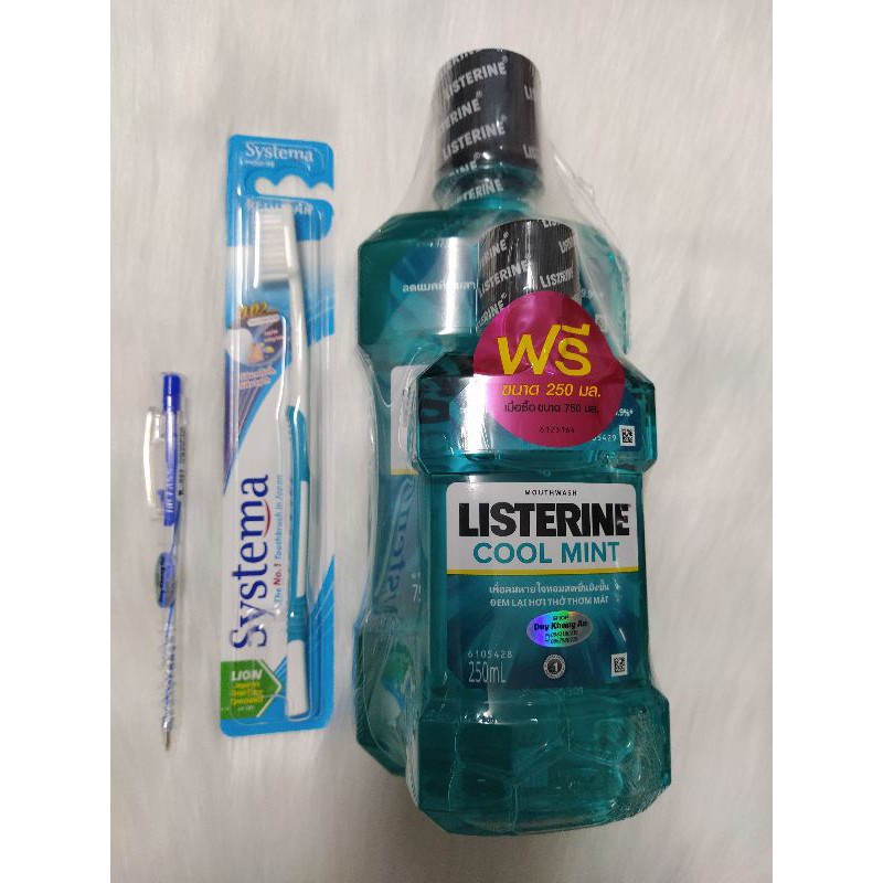 Combo 1 bàn chải Systema Regular và 2 chai súc miệng Listerine Cool Mint nhập khẩu Thái Lan