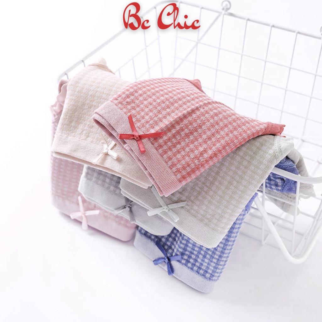 Quần Lót Nữ , Quần Lót Nữ Cotton kẻ phối ren đính nơ điệu đà xinh xắn MÃ Q112 BC_CHIC LINGERIE