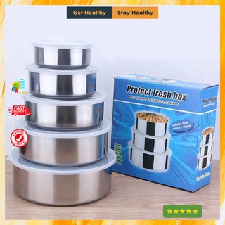 [CỰC RẺ] Set 5 Bát Inox Có Nắp Đậy Silicon