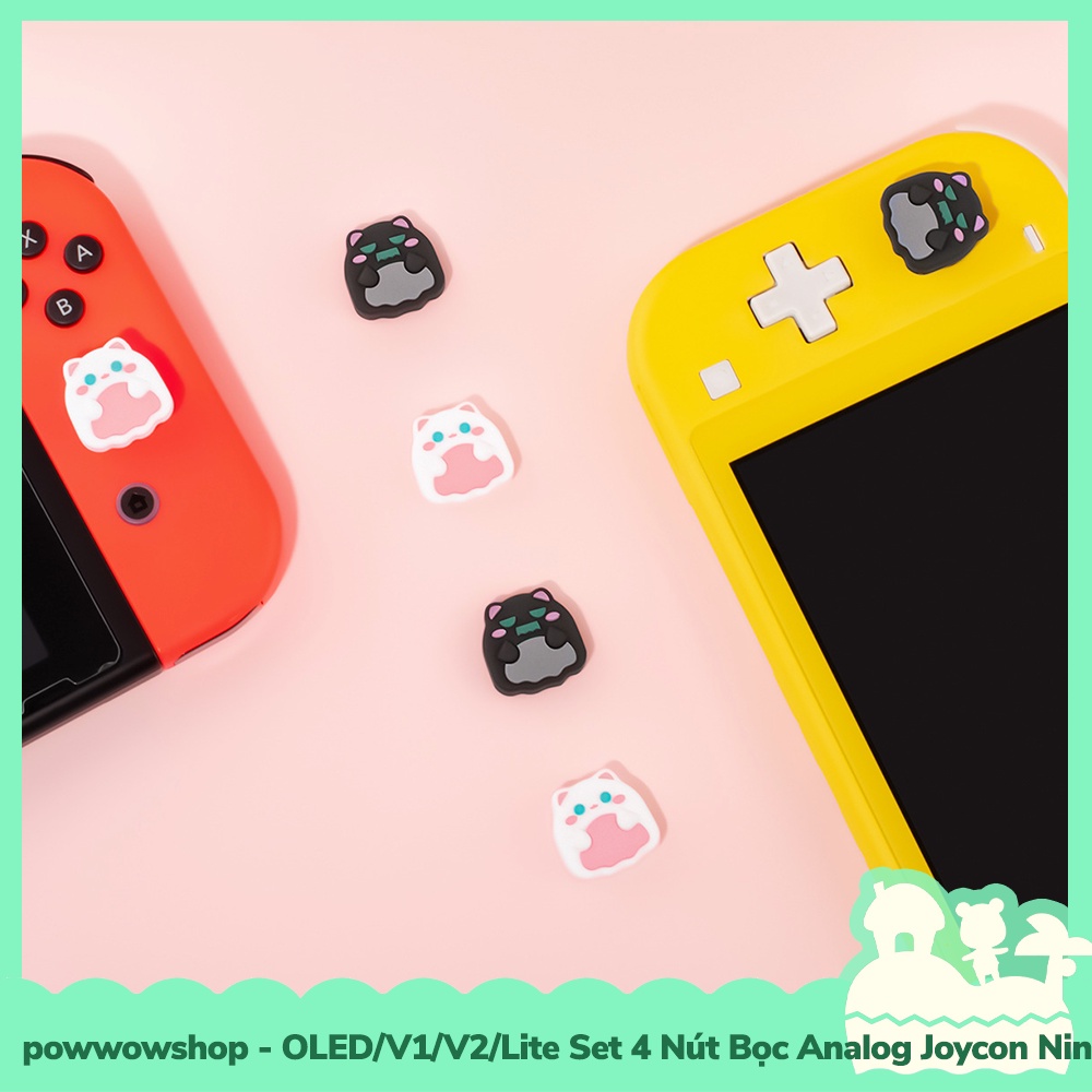 [Sẵn VN - Hỏa Tốc] Oled/V1/V2/Lite Set 4 Bọc Nút Analog Joycon Cho Máy Game Cầm Tay Nintendo Switch Mẫu Black Pink Cat