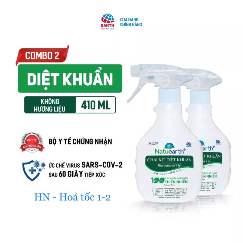 Combo 2 chai xịt diệt khuẩn Natuearth Plus 410 ml - Dùng trong gia dụng và y tế ( Ức chế Virus SARS-CoV-2 )