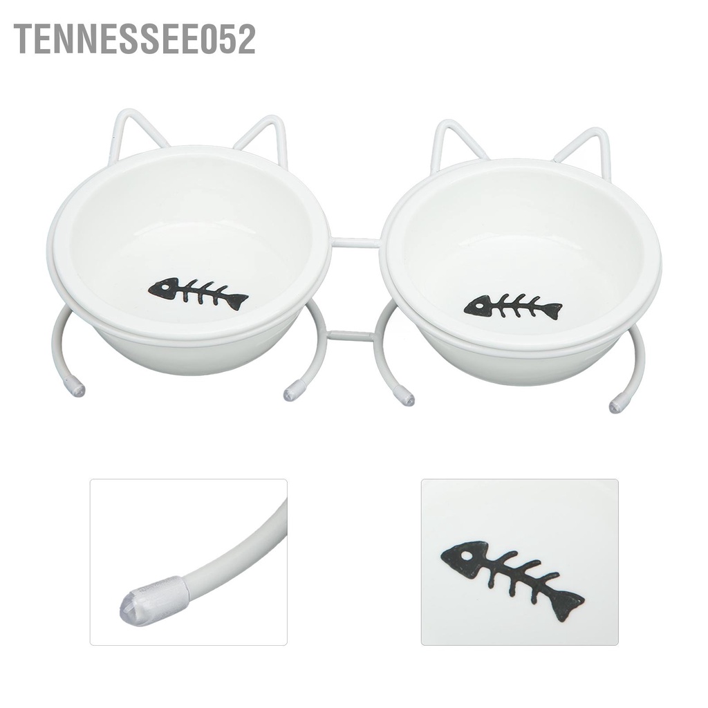 [Hàng Sẵn] Bát Ăn Bằng Sứ đôi cho mèo - Chén Ăn Chống Gù Có Đế Kim Loại【Tennessee052】