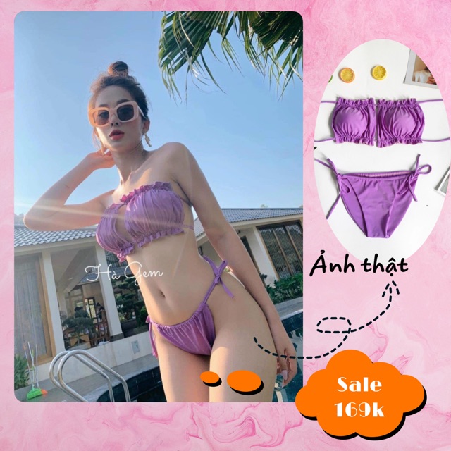 Bikini hai mảnh nhún bèo tím hot trend
