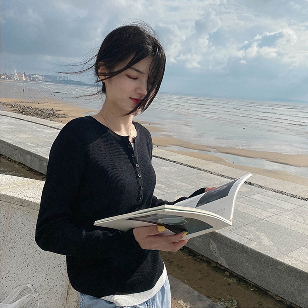 Áo len nữ hàn quốc vải len tăm form ôm dáng freesize 62kg hàng Quảng Châu KC-1