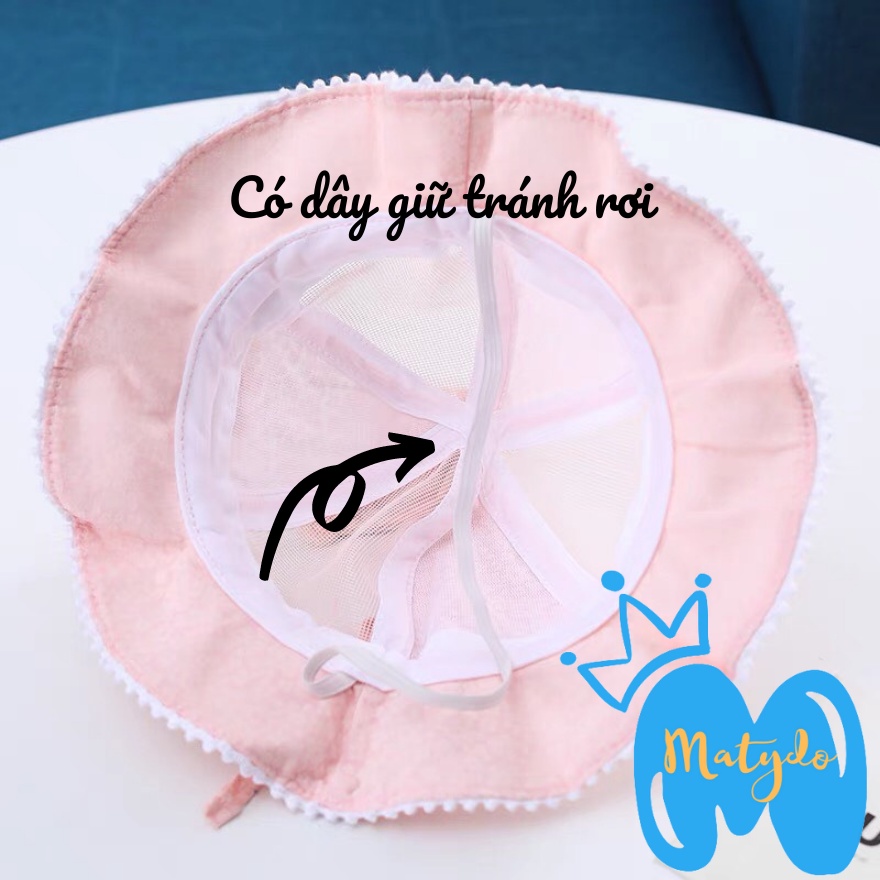 Mũ cho bé gái bé trai mũ nón vành tròn hình táo lưới có dây rút điều chỉnh phụ kiện trẻ em từ 0-2 tuổi