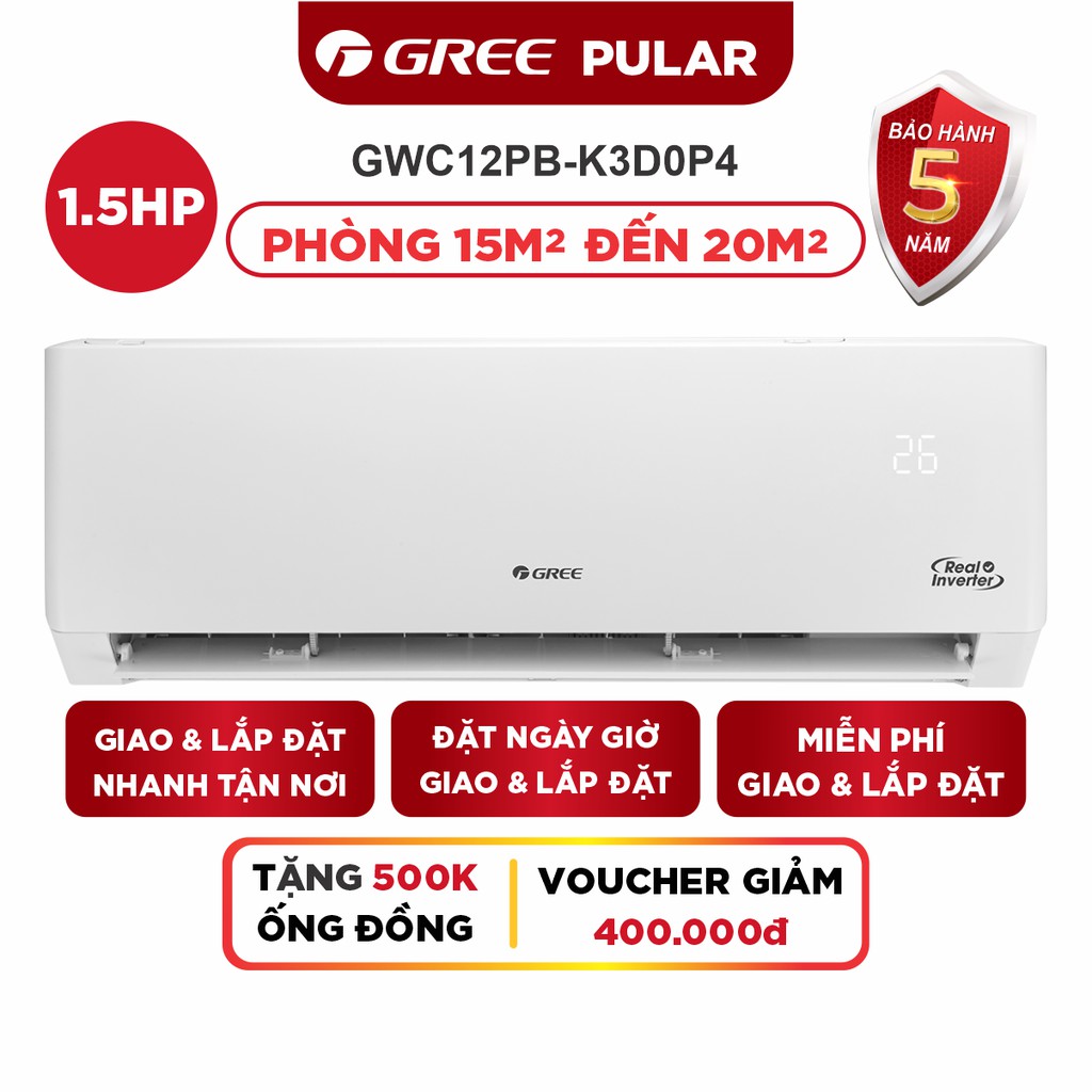 Máy Lạnh GREE PULAR 1.5 HP Inverter - Phù Hợp Phòng 15m2 Đến 20m2