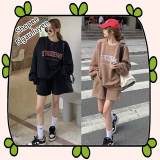SQ013 Bộ quần áo nỉ thể thao form rộng đùi sooc OTHOWEHNE tay bo oversite, Set áo hoodie sweater dài tay và quần short