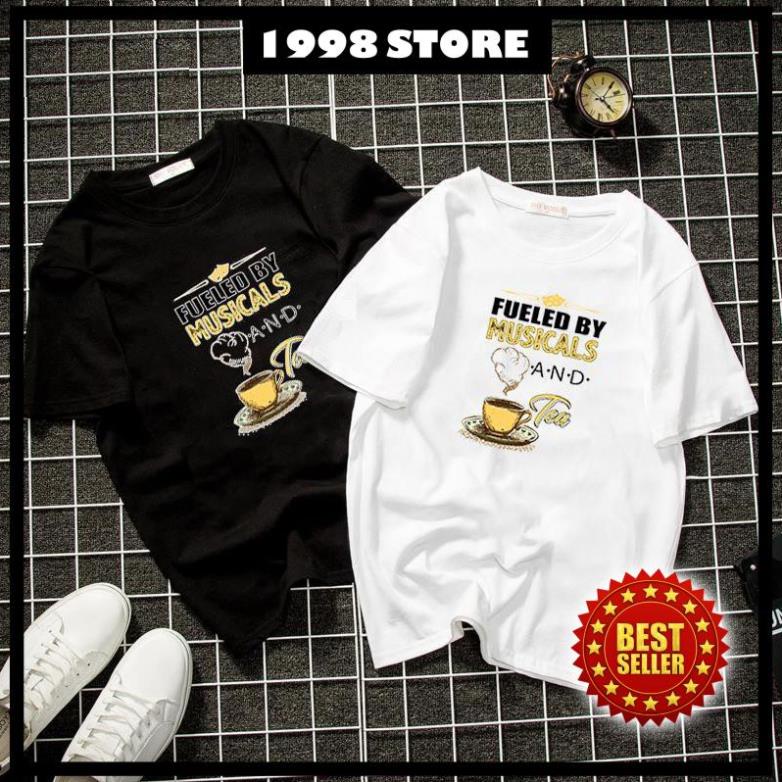 Áo thun unisex Hàn Quốc in chữ kiểu âm nhạc và trà vải dày mịn 2019T1050