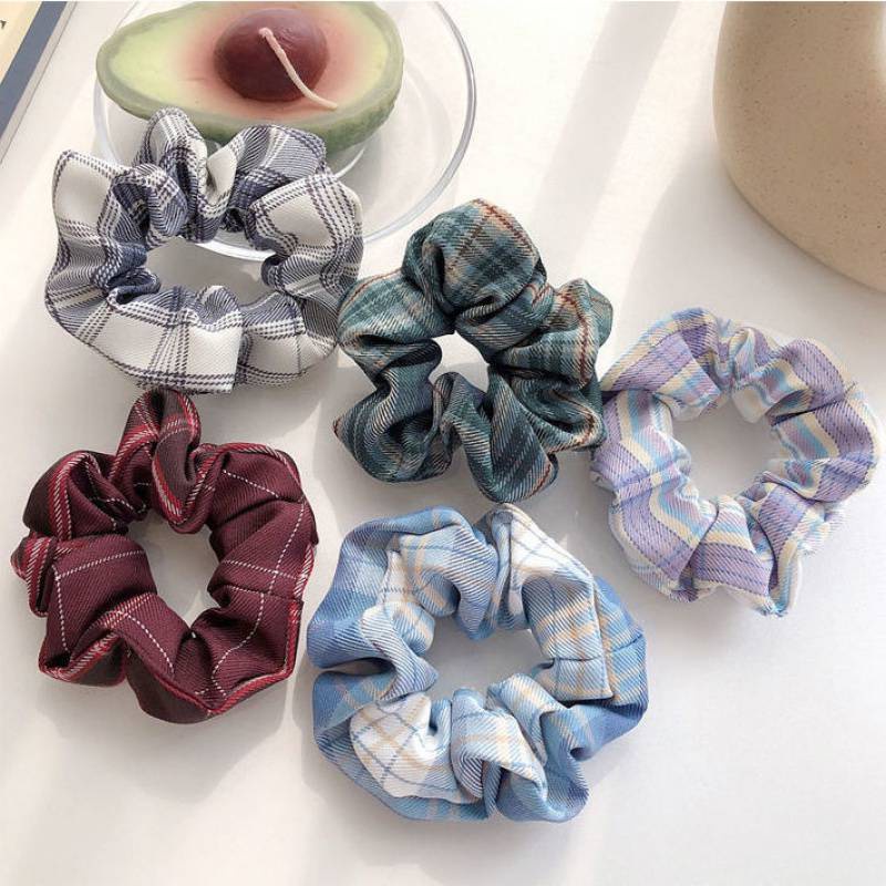 Buộc tóc voan scrunchies vòng kẻ nhiều mẫu