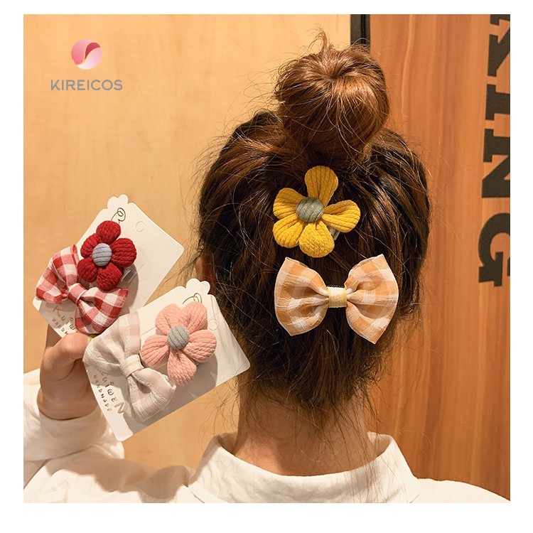 Set 2 Kẹp Nơ Caro Bông Hoa Siêu Xinh