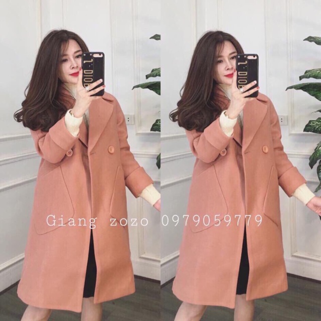 Áo dạ túi chéo tay lật màu hồng xanh