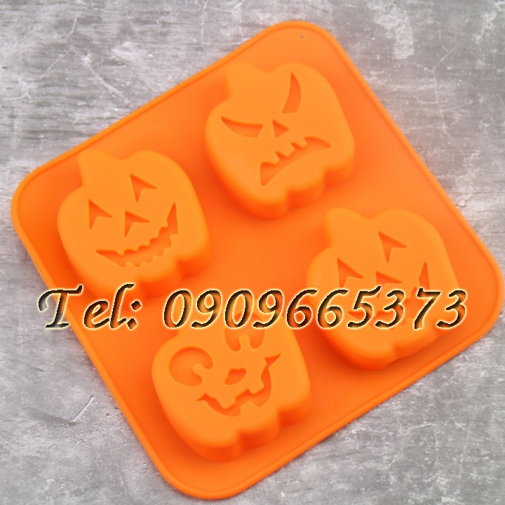 Khuôn 4 hình Halloween bí ngô - Khuôn làm bánh, rau câu, socola – Mã số 345