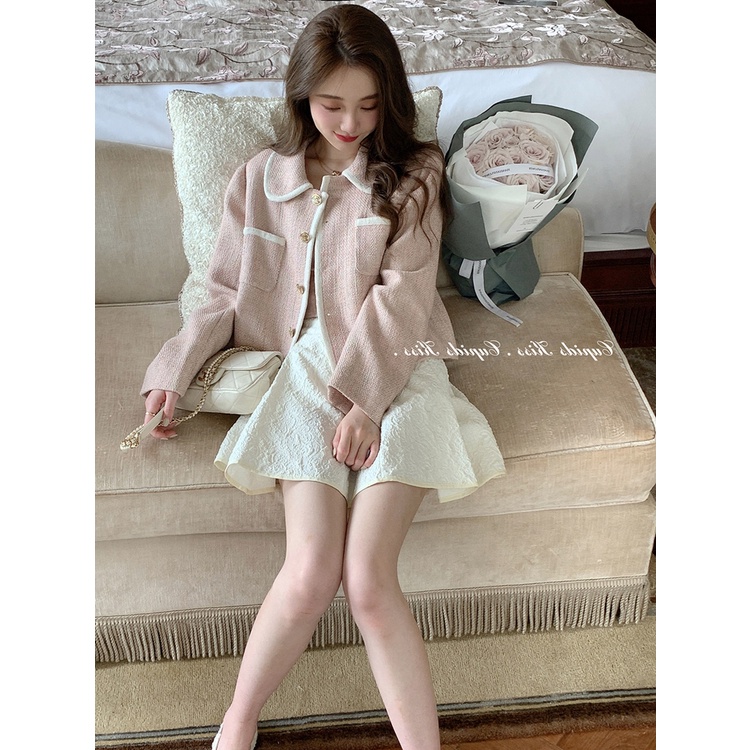 Cupid hoa anh đào tưởng tượng màu hồng Pháp áo khoác hương thơm nhỏ dành cho nữ đầu mùa thu tính khí lỏng lẻo