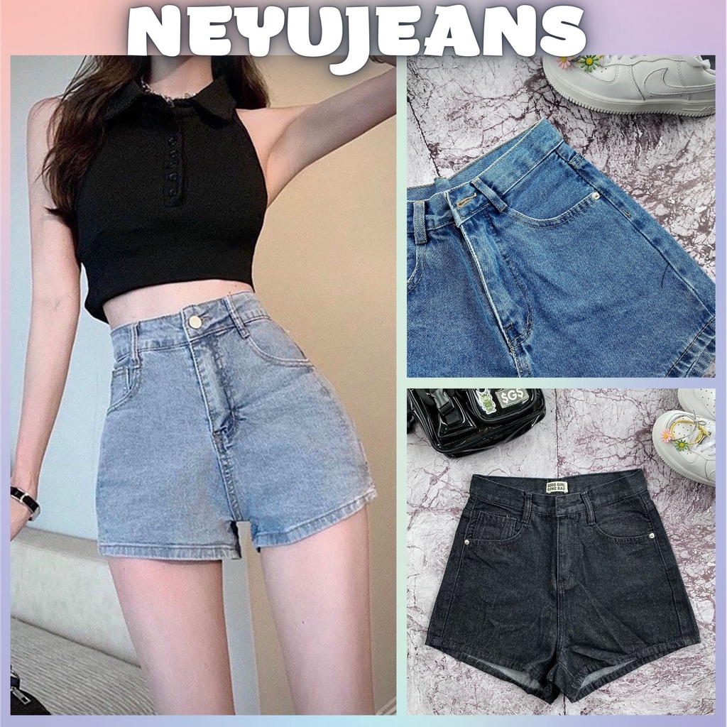 Quần Jean Short Nữ Basic Lưng Cao, Phong Cách Trẻ Trung, Năng Động, Với 3 Màu Cơ Bản Phong Cách Hàn Quốc