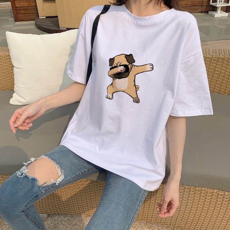 Áo Thun Tay Lỡ In Chó Pug - 23April Fashion