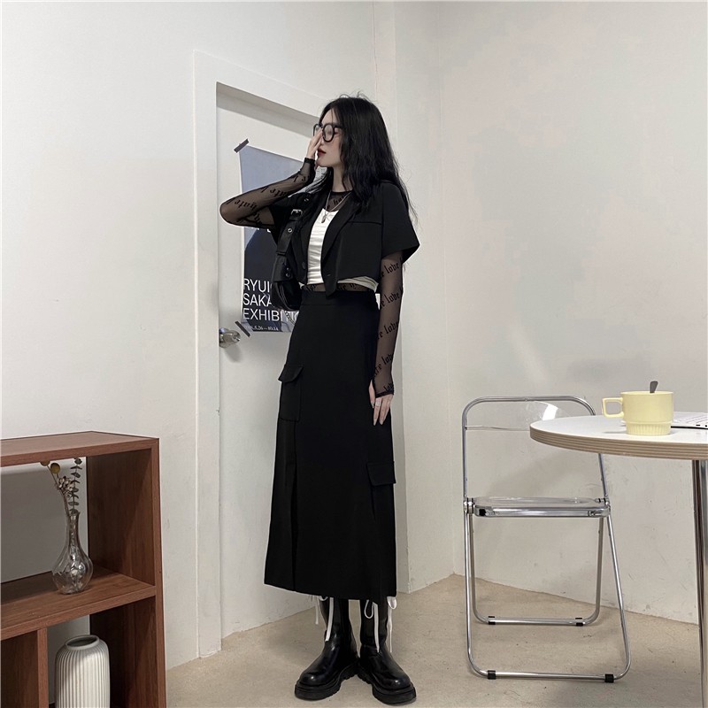 Chân váy chữ A dáng dài trung bình eo cao thời trang Hàn Quốc cá tính | BigBuy360 - bigbuy360.vn