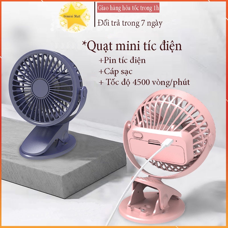 Quạt Mini Tích Điện Kẹp Bàn Làm Việc Cực Mát Xoay 720 Độ ,Kẹp Chắc Chắn Cho Các Bạn Làm Văn Phòng (kèm cáp sạc usb)