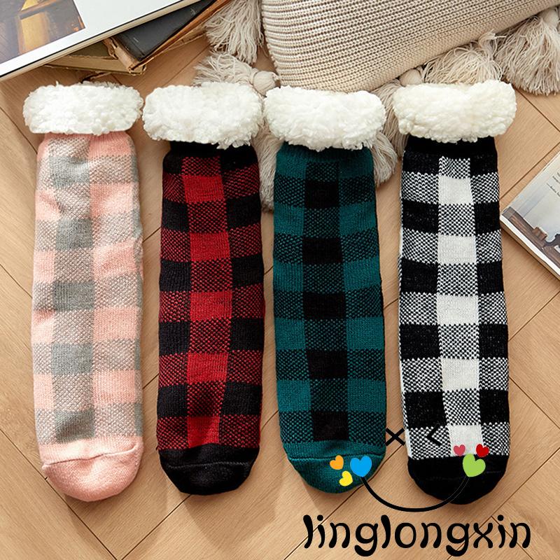 MS Vớ ống vừa kẻ sọc caro dày dặn màu đỏ/đen/xanh lá/hồng cho nữ