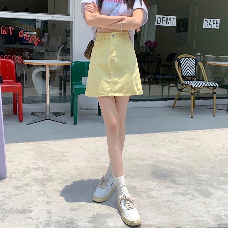 Chân váy jean SUXI dáng chữ A lưng cao đơn giản dễ phối đồ cho nữ