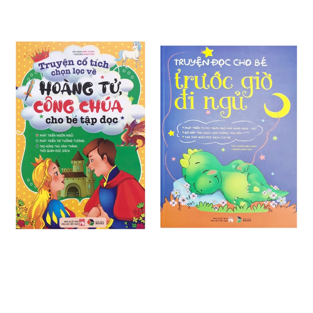 Sách - Combo Truyện cổ tích chọn lọc về hoàng tử công chúa cho bé tập đọc + Truyện đọc cho bé trước giờ đi ngủ