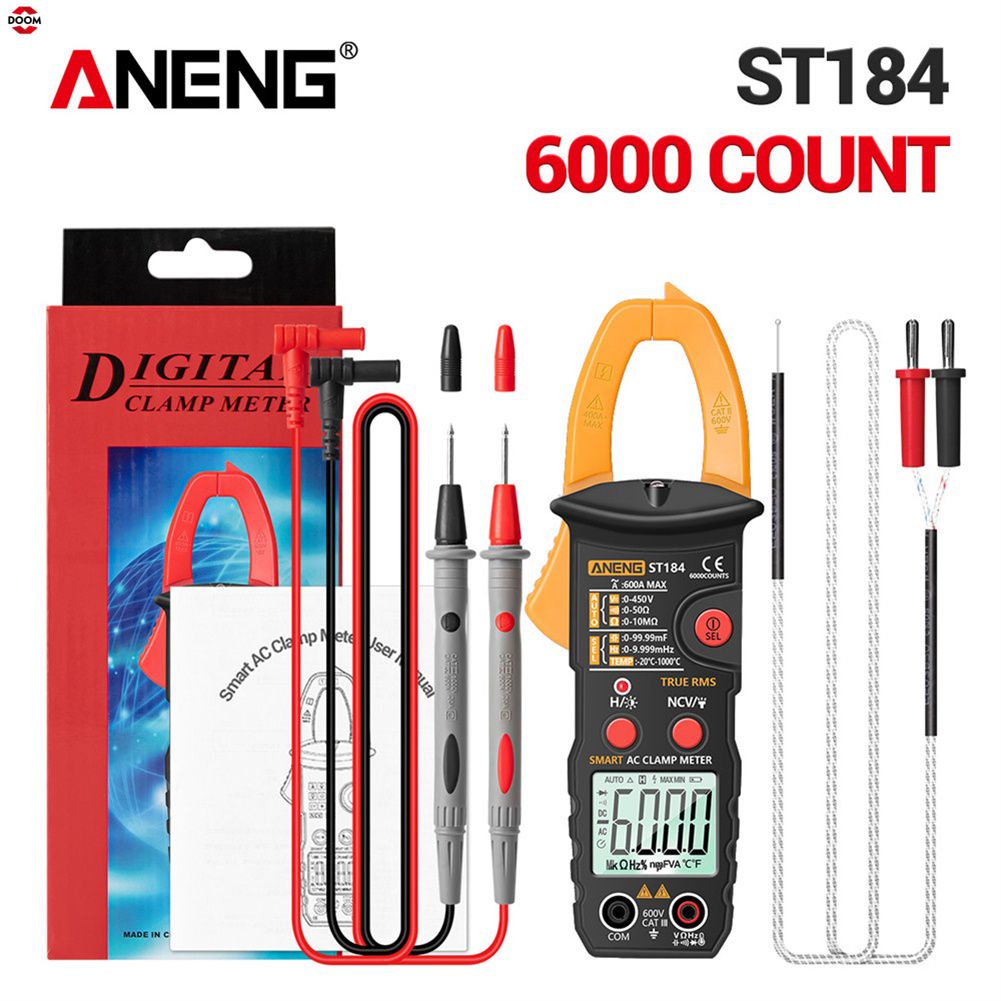 Aneng St184 Kẹp Kỹ Thuật Số Đồng Hồ Vạn Năng Đo 6000 Tính Chuyên Nghiệp True Rms Ac/Dc, Điện Máy Hz Điện Dung Ohm 【Doom】