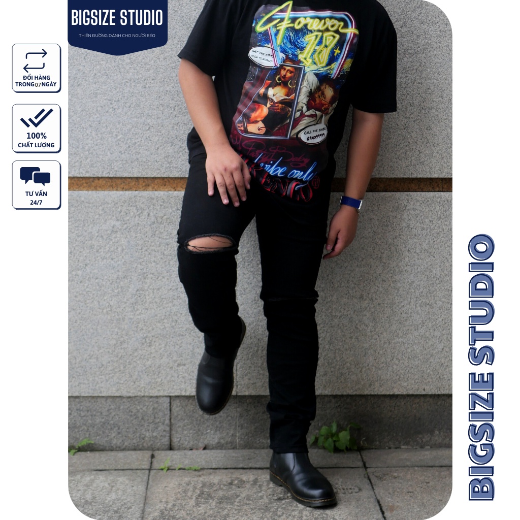 Quần jean nam BIGSIZESTUDIO ống suông rộng dáng baggy Siêu HACK DÁNG Dành Cho Người Béo