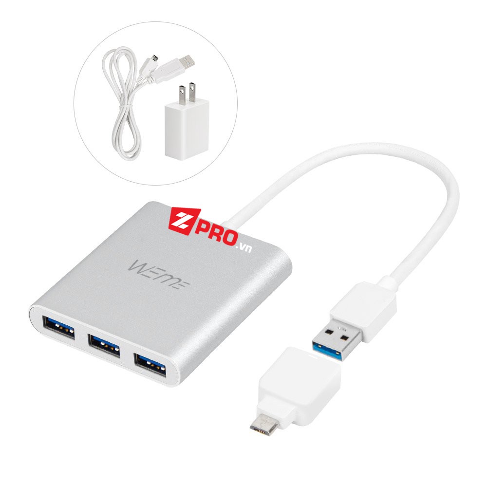 Bộ USB Hub 3.0 WEME 3 cổng tích hợp sạc điện thoại