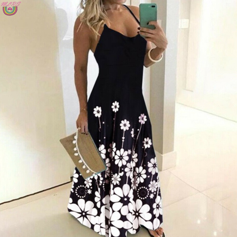 Đầm Maxi Hai Dây Dáng Dài In Họa Tiết Hoa Phong Cách Boho Thời Trang Mùa Hè Cho Nữ