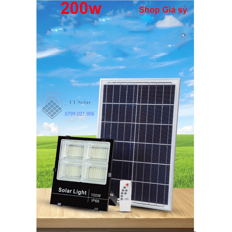 ĐÈN PHA LED NĂNG LƯỢNG MẶT TRỜI 200w , Solar Light , IP66 chống nước , NHÔM ĐÚC NGUYÊN KHỐ ABM Solar
