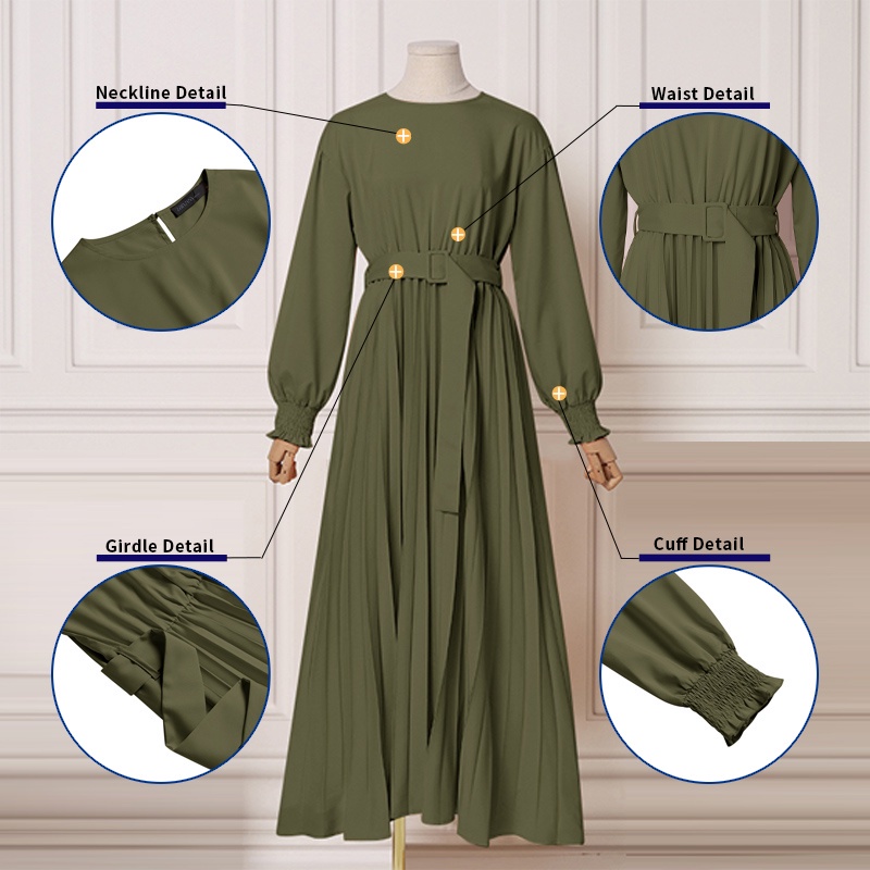 Đầm dài ZANZEA tay dài cổ tròn nhiều tầng có thắt lưng thời trang Hồi giáo cho nữ