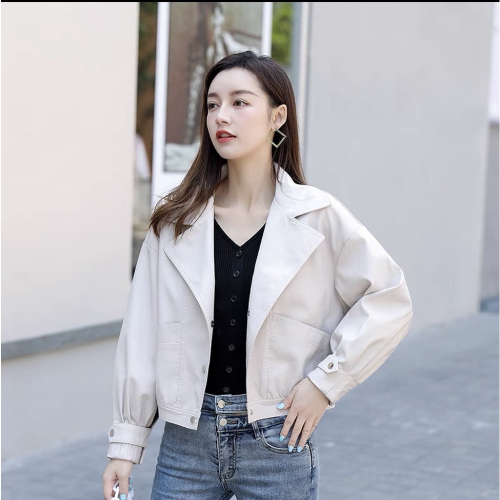 Áo Khoác Da Nữ 2 túi trước hottren, Áo Da Bomber Hàng Cao Cấp , sẵn 2 màu /Hường khểnh Shop.