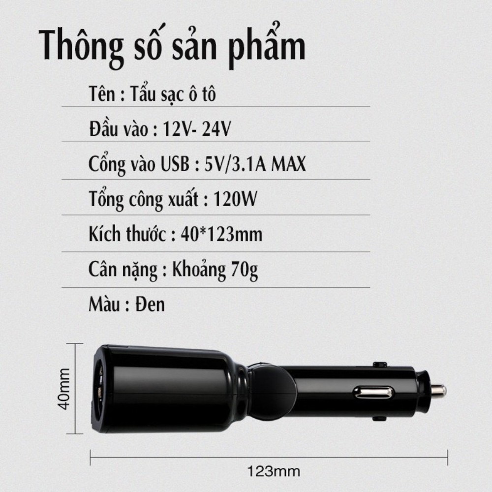 Tẩu sạc ô tô, tẩu sạc nhanh xe hơi chia cổng sạc nhanh gọn tiện lợi ATILA SHOP